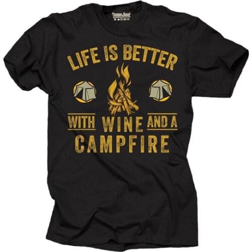 Camping T-shirt Campfire Wine Vacation T-shirt Fishing Camping Forest Tee Shirt