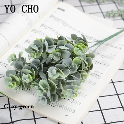 YO CHO Artificial Plants Green Eucalyptus Leaves Soft Plastic Twigs Fake Plants Leaf Forest Style Home Party Wedding Table Decor