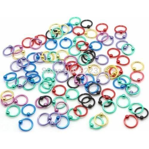 100pcs mix color stainless steel captive beaded ring body piercing jewelry septum lip ring jewelry