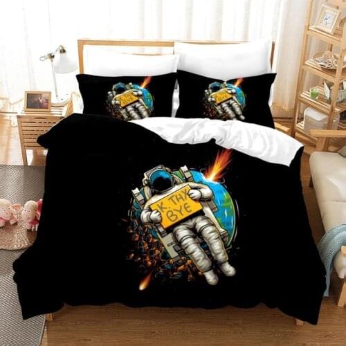 Astronaut Outer Bedding Set Cartoon Quilt Comforter Cozy Decor For Kids Boys Teens Universe Duvet Cover With Pillowcases