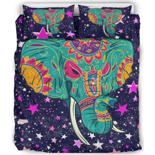 King Size Elephant Printed Bedding Set Super Breathable Soft Microfiber Comfortable Men Women All-Season 3 Pieces Cover Set