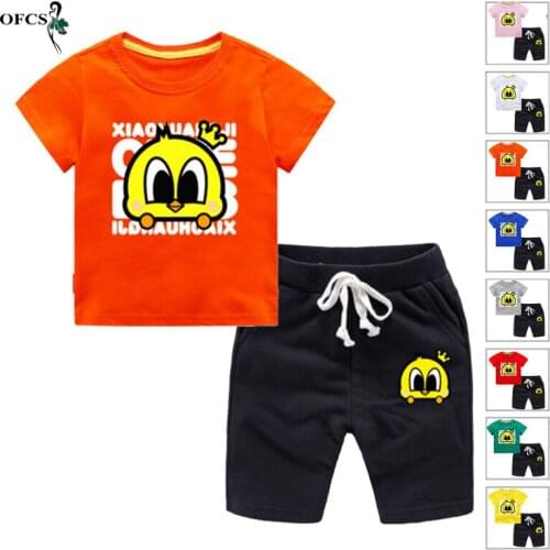 Summer Childrens Suit Cool Short Sleeve Cotton T-shirt + Beach Pants Shorts Set Boys Girls Clothes Infant Fashion Kids 2pcs/set