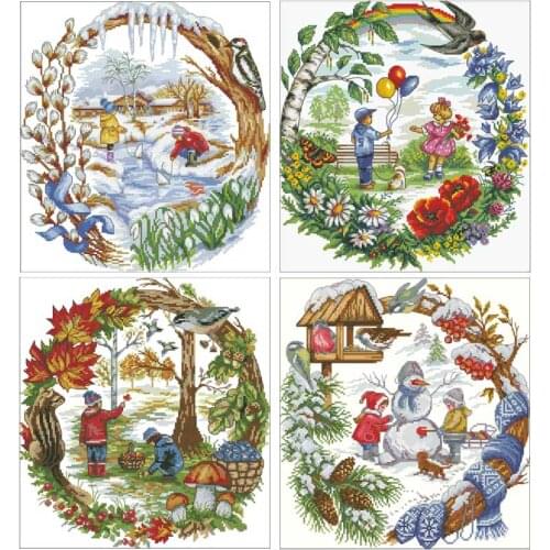 TOP Four seasons for children patterns Counted Cross Stitch 11CT 14CT 18CT DIY Cross Stitch Kits Embroidery Needlework Sets