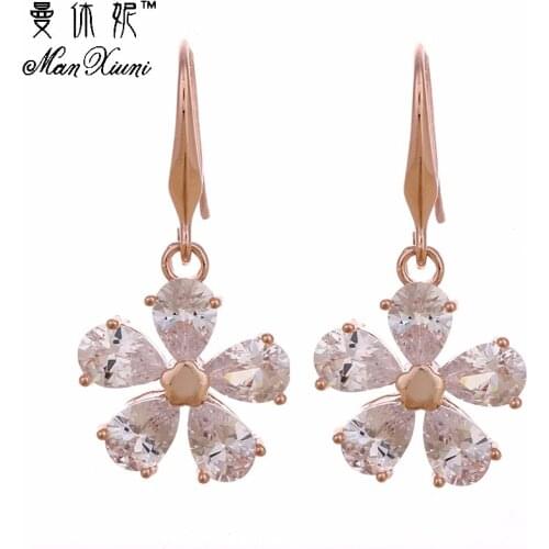 MANXIUNI Big Crystal Flower Gold Color Drop Dangle Earrings with Zircon Stone Women Birthday Gift Bijouterie