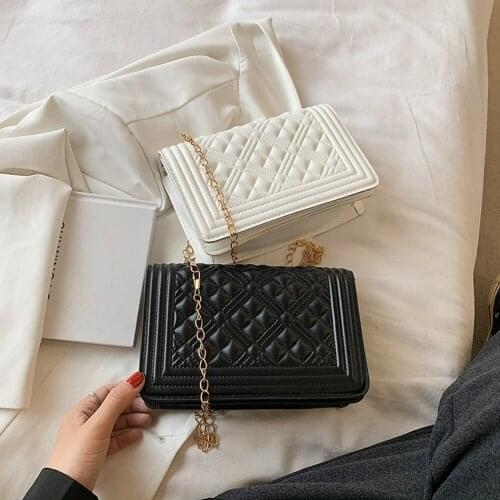 Fashion Women PU Leather Lattice Pattern Solid Color Crossbody Shoulder Messenger Bag Casual Ladies Chain Small Flap Handbags