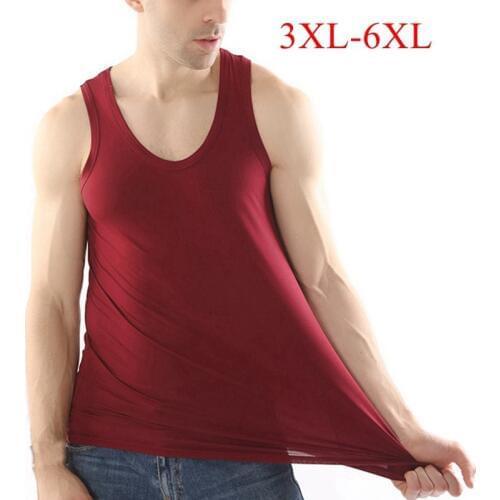 Large Size 6XL Cotton Under Shirt Men Sleeveless Solid Slim Tank Vest Elastic Wine Red Gray Black Male Comfortable Undershirt