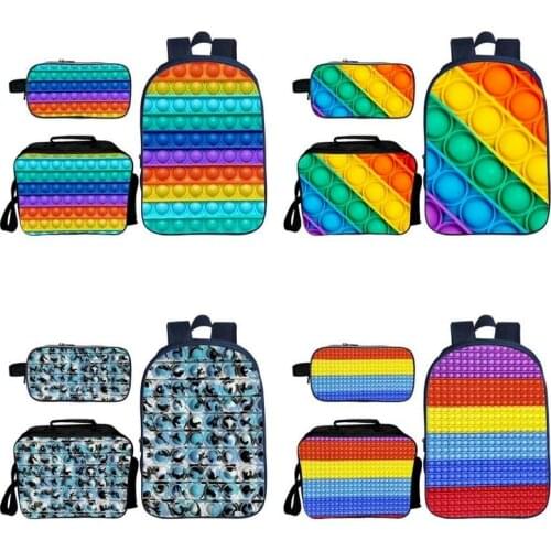 Set Anime 3D Print Rainbow Color Push Bubble Fidget it Backpack Teenager Laptop Pink Book Bag Schoolbags kawaii School Supplies