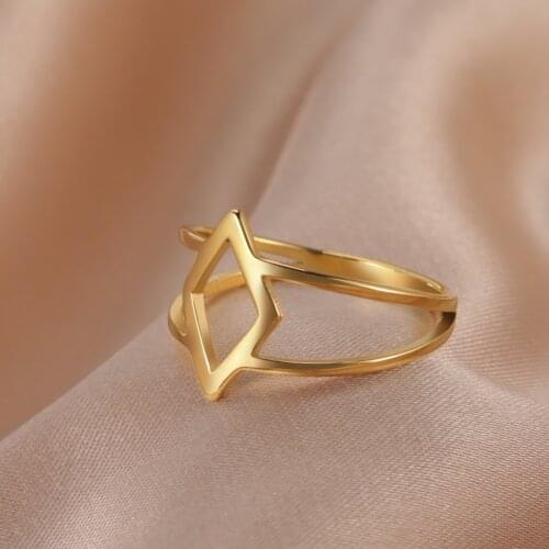 Skyrim Stainless Steel Simple Hollow Rhombic Womens Rings Wedding Party Ring 2021 Fashion Jewelry Girls Gifts Wholesale