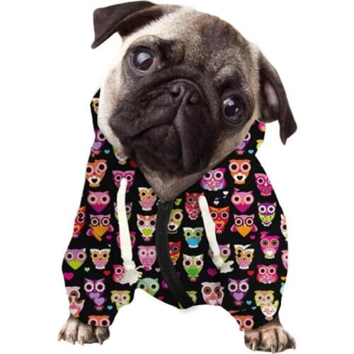 Cartoon Owl Print Dog Clothes Pug Dog Hoodies Sweatshirts Big Designer Dog Costume for Yorkies French Bulldog Labrador Poodle