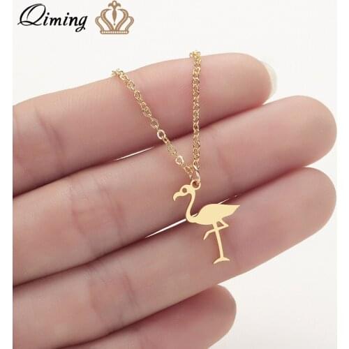 Tiny Bird Flamingo Pendant Necklace For Women Stainless Steel Jewelry Gold Silver Animal Pet Lover Lovely Necklace Girls Gift