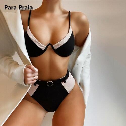 Para Praia 2021 Sexy High Waist Bikini Women Belt Swimwear Female Patchwork Bathing Suit Women Push Up Bikini Sexy Swim Wear