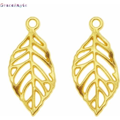 GraceAngie 20PCS Tree Leaves Charms Gold Alloy Pendant 13*29mm Necklace Bracelet DIY Accessories Gold Dangle Earrings Gift Nice
