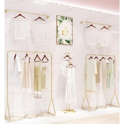 Clothing store display rack floor type light luxury womens clothing store display shelf gold clothes shelf
