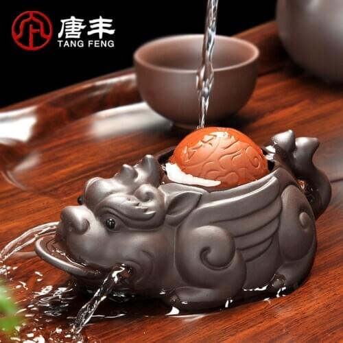 Handmade Yixing Brave Lucky Toad Boutique Tea Accessories Creative Small Ornaments Handmade Tea Pet Play Water 11x5cm X