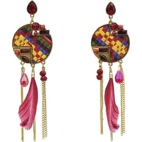 Ethnic Bohemian style Feather Long Line Tassel Drop Earrings for Women Gypsy Tribal Turkish Party Festival Wedding Jewelry