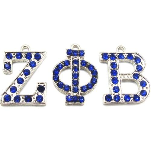 Blue Rhinestone ZETA PHI BETA Sorority Charms ZOB Pendant Fit DIY Earrings Bracelet Necklace For Women Men Jewelry Making