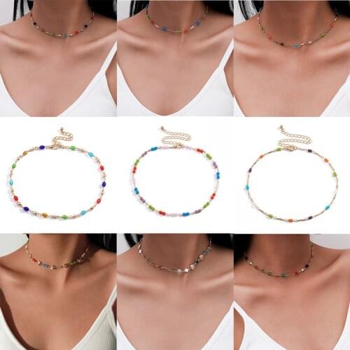 European and American jewelry with fashion all-match single-layer tassel necklace fresh color geometric necklace for women