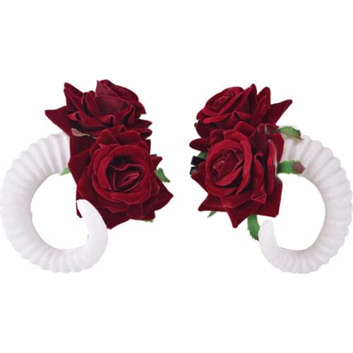 Hair Clips With Red Rose Dark Queen Shofar Head Accessories Anime Roleplay Gothic Cosplay Punk Style Clamp For Unisex