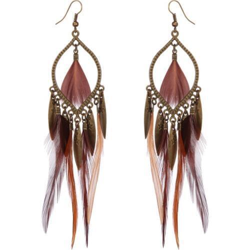 Long Feather Earrings Green White Red Statement Big Earrings For Women Birthday Gift Winter Fashion Jewelry 2019