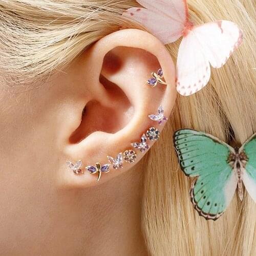 925 Sterling Silver CZ Pastel Butterfly Branch Diamond Earrings Blooming Diamond Flower Studs Earring For Women Fashion Jewelry