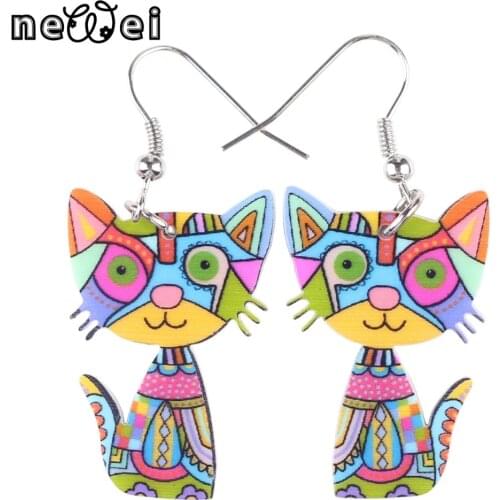 Bonsny Drop Cat Earrings Acrylic Long Dangle Earring New Novelty Jewelry For Women Girl New Style Cute Animal Decoration