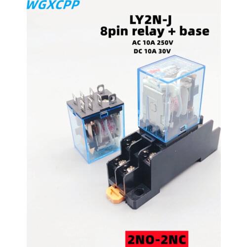 1Pcs LY2N-J HH62P small electromagnetic intermediate relay AC 10A 250V 8pin coil DPDT with socket base DC12/24V AC110/220V