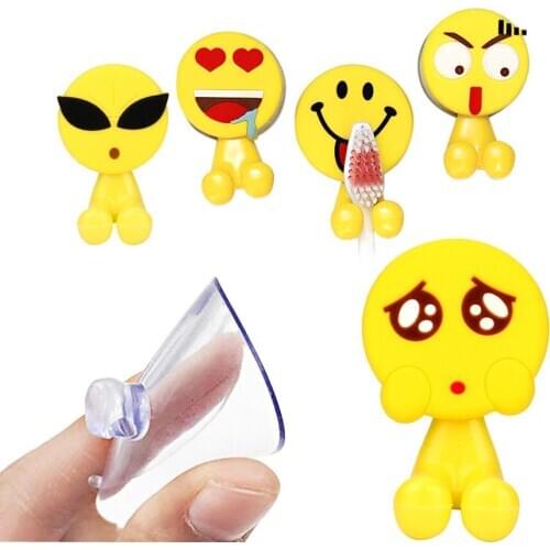 1PCS Cute Expression Sucker Toothbrush Holder Bathroom Cartoon Toothbrush Rack Wall PVC Power Plug Socket Holder Creative Hanger