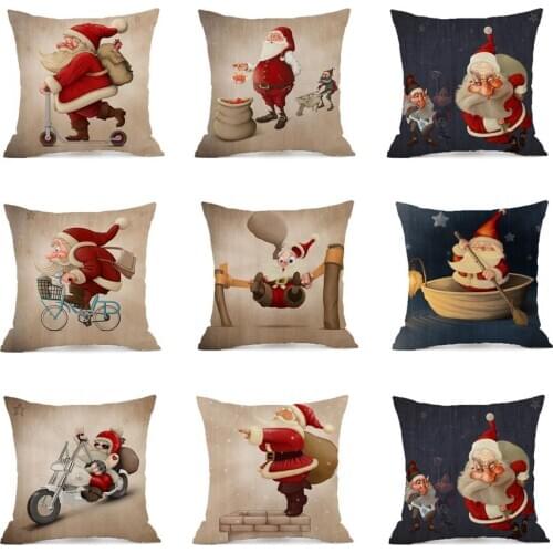 2020 Creative Santa Claus Decorative Pillowcases Linen Christmas Cute Cartoon Santa Claus Throw Pillow Case Christmas Cover ZZ01