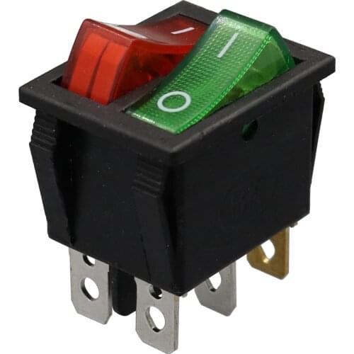 3Pcs Red Green Light 6Pins Double SPST On/Off Rocker Boat Switch AC 250V/15A 125V/20A