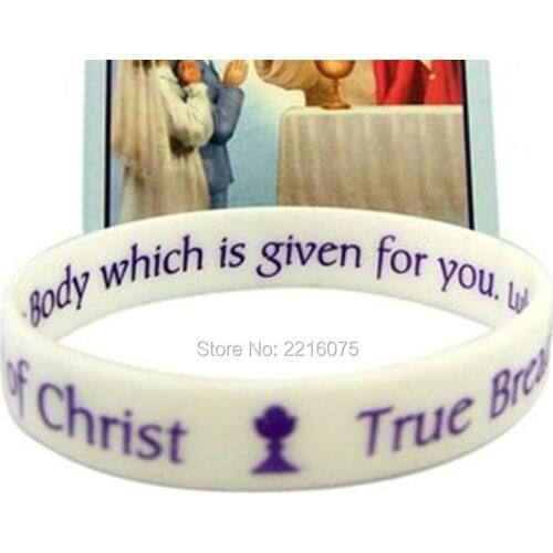 300pcs Body of Christ My Holy First Communion silicone wristband rubber bracelets free shipping by DHL express