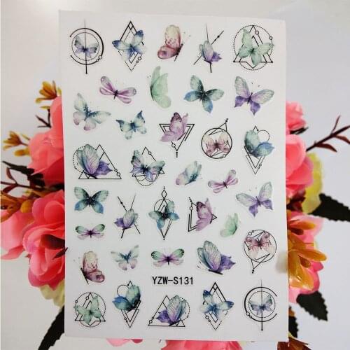 3D Stickers on the Fingernails Geometric Nail Sticker Watercolor Butterfly Sliders For Nails Manicure Decoraciones Accesoires