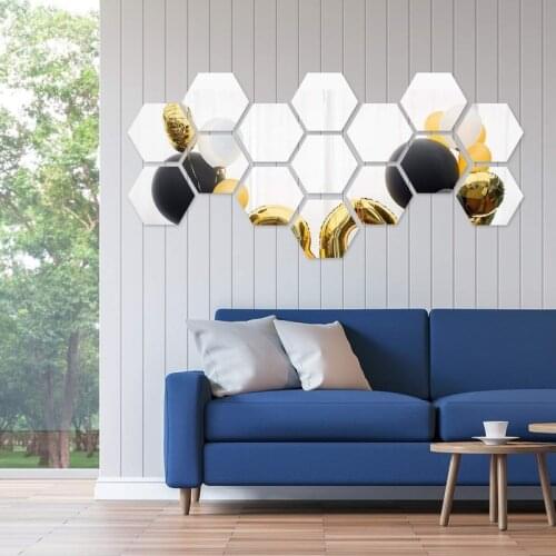 12PCs/Set DIY 3D Mirror Wall Sticker Hexagon Home Decor Mirror Decor Stickers Art Wall Decoration Stickers Multi-color Decor
