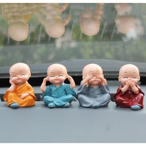 4Pcs/Set little monks Small Ornaments Lovely Car Interior Accessories Doll creative Maitreya resin gifts