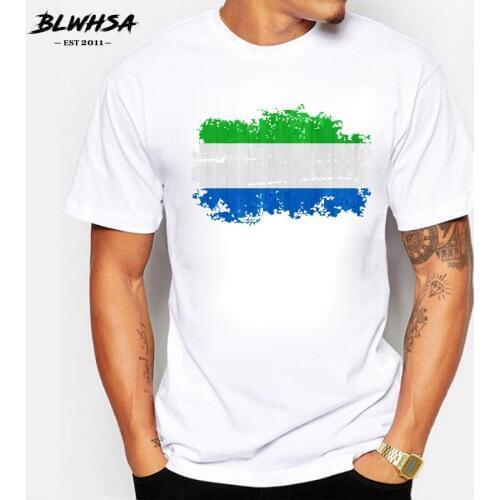 BLWHSA High Quality Summer New Short Sleeve T shirts Men Sierra Leone Flag Nostalgic Style T Shirt Cotton Men Clothing
