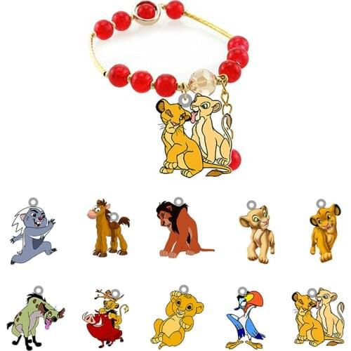 Disney Simba Scar Mufasa Shape Pendant Bracelet Lion King Bracelet Epoxy Acrylic Red Beaded Bracelet Jewelry