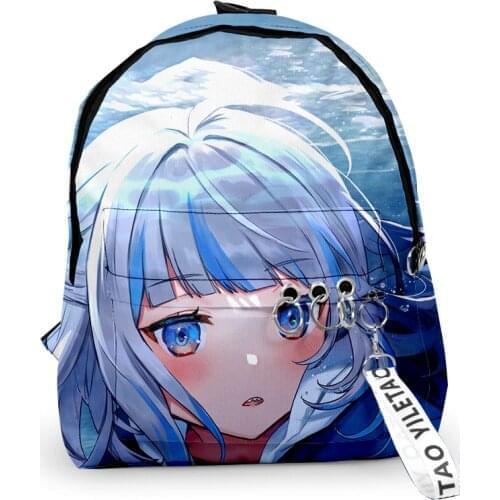 Gawr Gura Cute Shark Fashion Oxford Fabric One Shoulder Keychain Backpack Printed Casual Student School Bag