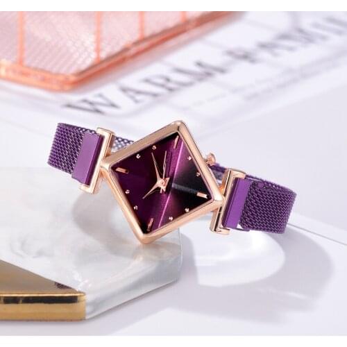 Women Square Watch Luxury Ladies Quartz Magnet Buckle Gradient Color Watches Relogio Feminino For Gift Clock