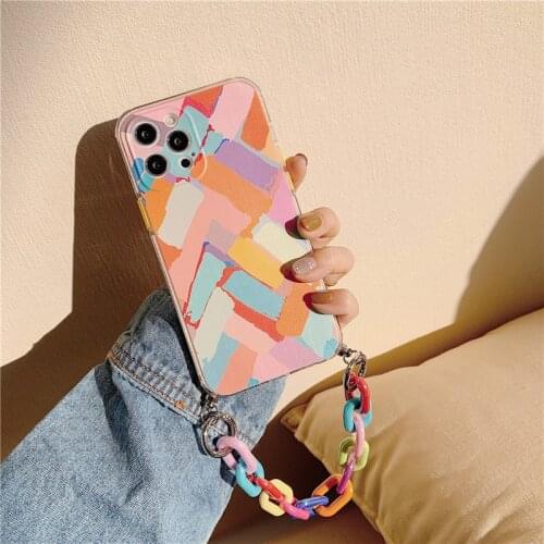 Graffiti Chalk Bracelet Phone Cases For iphone 12 Mini 11 Pro XS Max X XR 7 8 Plus SE 2020 Colorful Chain Soft Back Cover Shell