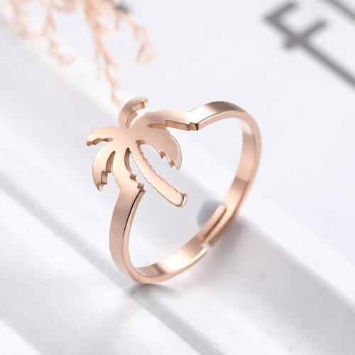 COOLTIME Palm Tree Women Finger Ring Stainless Steel Gold and Silver Color Party Adjustable Rings Gift for Women Girls Jewelry