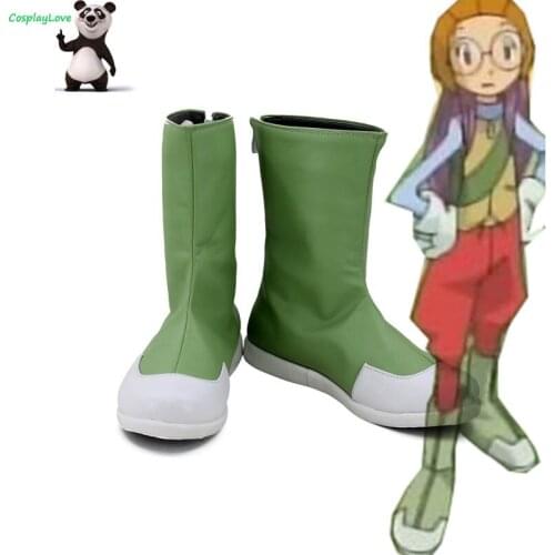 CosplayLove Digimon Adventure 2 Miyako Inoue Miyako Yolet Green White Cosplay Shoes Long Boots Leather Custom Hand Made