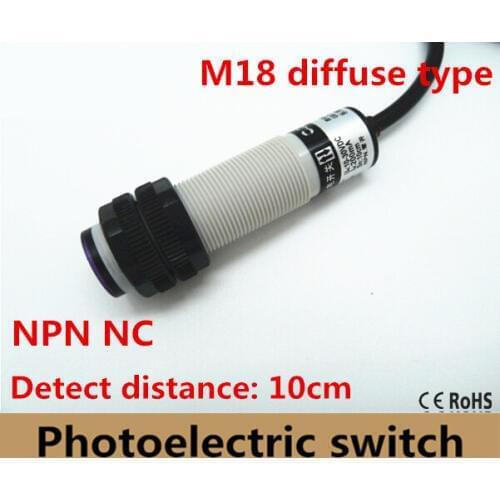 M18 diffuse reflection type NPN NC DC10-30V 3 wires photoelectric sensor switch detect distance 10cm, CE approval G18-3A10NB