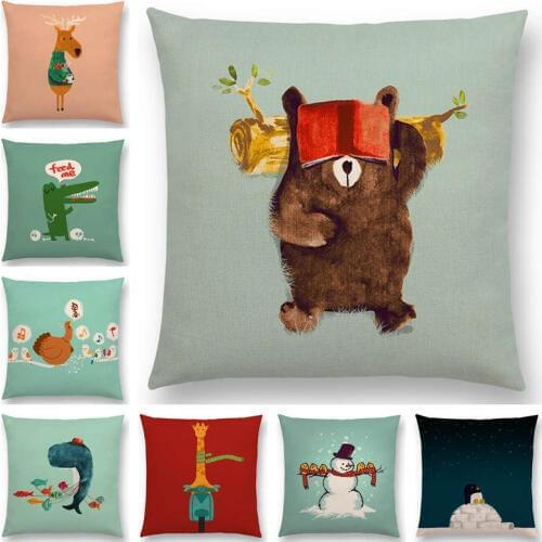 Hot Sale Funny Cartoon Cute Animals Good Friends Happy Days Cat Birds Bear Giraffe Crocodile Colorful Cushion Cover Pillow Case