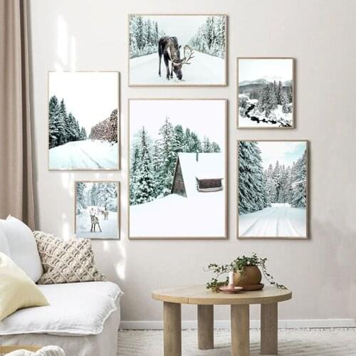 Winter Landscape Painting Canvas Painting Nordic Modern Home Decor Wall Art Forest Snow Scenery Posters for Living Room Design