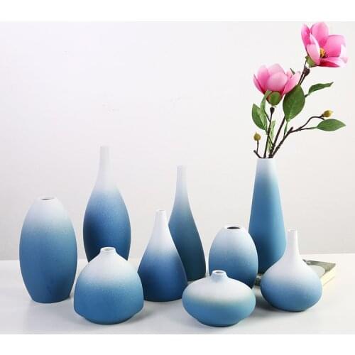 Handmade Ceramic Vase For Flowers Simple Modern Blue Dried Flowers Living Vase Decoration Home Ornaments Crafts Ceramic Vases