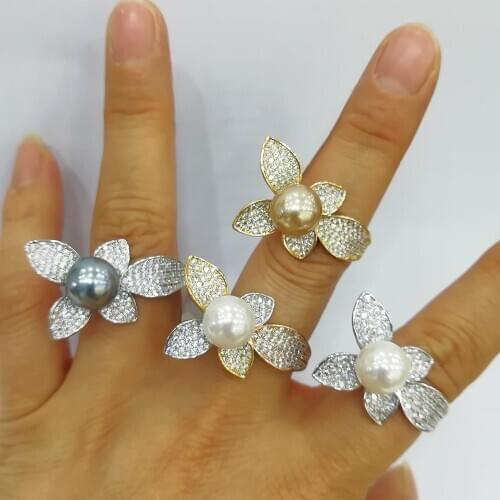 GODKI Romantic Trend Pearl Statement Rings for Women Cubic Zirconia Finger Rings Beads Charm Ring Bohemian Beach Jewelry GIFT