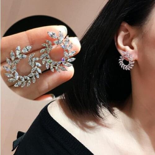 Korean Fashion Leaf Wreath Women Earrings Pink /White gold Creative Prom Wedding Earrings Jewelry Gift