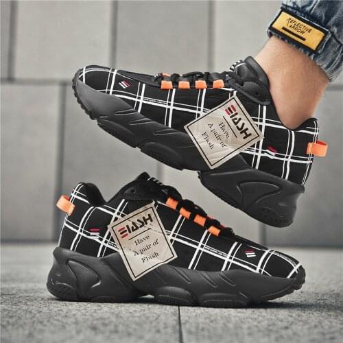 Winter Black Gingham Canvas Casual Shoes Men Lace Up Low Sneakers For Men Comfort Mens Trainers Chunky Sneakers Bambas Hombre