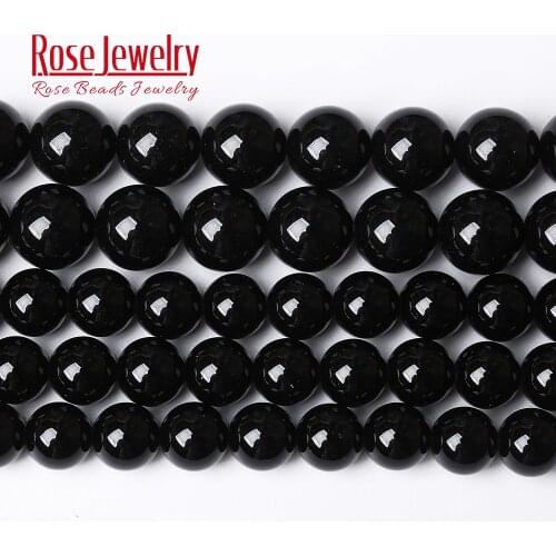 Natural Stone Black Agates Round Gems Loose Beads 15" Strand 4 6 8 10 12 14 16MM Pick Size For Jewelry Making