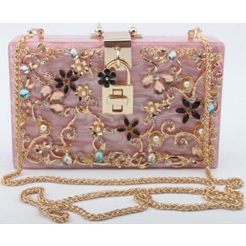 Sweet Lady New Diamond Dress Hand Acrylic Bag Fashion One Shoulder Messenger Womens Evening Bag