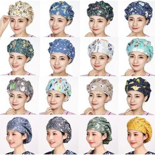 Bouffant Scrubs Hats Women Hair Cover Pattern Printed Adjustable Caps Washable Reuseable Cotton Workwear Christmas Santa Hats